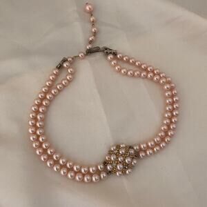 Vintage Two strands faux light pink Pearl choker